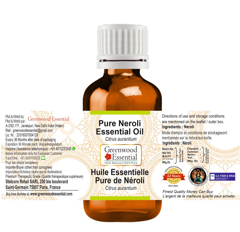 Greenwood Essential Neroli Essential Oil (Citrus aurantium) Pure | Non-Sticky | Non-Greasy | Lightweight | Men & Women | All Skin Types | Steam Distilled 30ml (1 oz) - Image 2